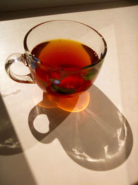 Close-up of tea in glass on table