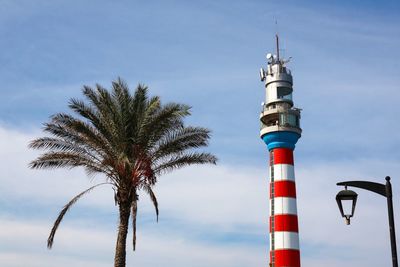 Low angle view of palm tree against sky