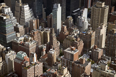 High angle view of modern buildings in city