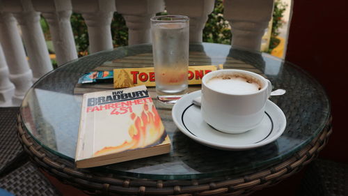 High angle view of coffee on table