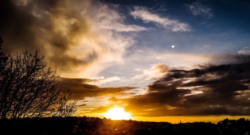 Low angle view of silhouette trees against dramatic sky