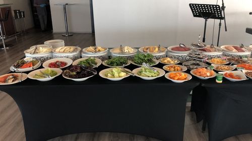 High angle view of meal served on table