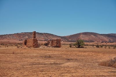 Scenic view of field against clear blue sky