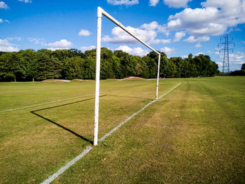 Empty soccer field against sky