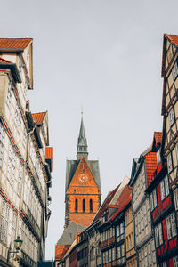 Old town and marktkirche church in hannover, germany. half-timbered buildings of old town