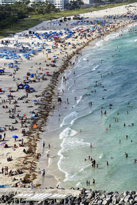 High angle view of people on beach