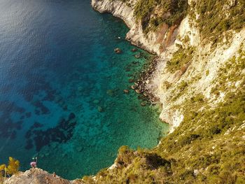 High angle view of rocks on beach