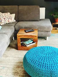 High angle view of sofa on table at home