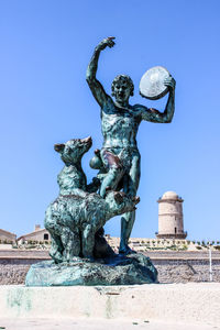 Low angle view of statue against clear sky