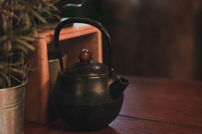 Close-up of tea cup on table