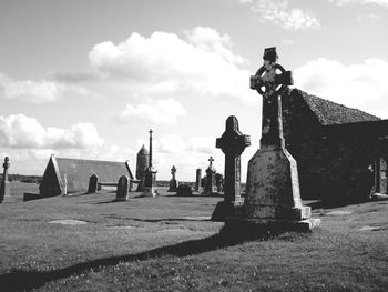 Panoramic view of cemetery against sky