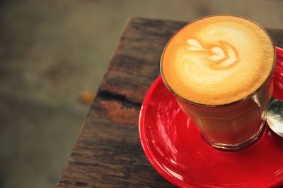 High angle view of cappuccino on table