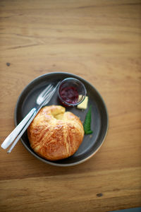 High angle view of breakfast on table