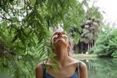 Portrait of woman in forest