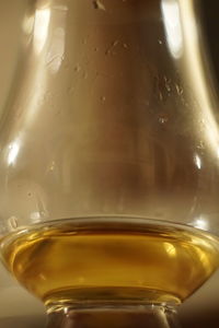 Close-up of beer glass on table