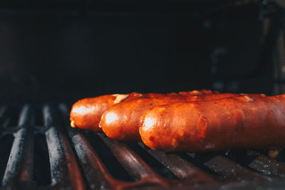 Close-up of meat on barbecue grill