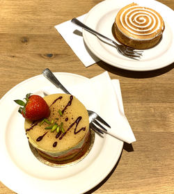 High angle view of dessert on table