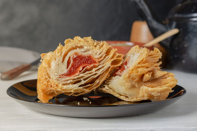 Close-up of food in plate on table