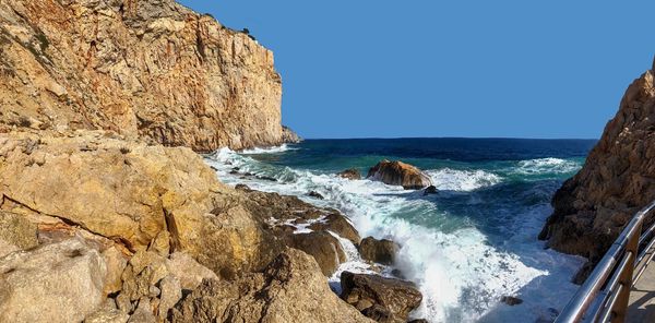 Panoramic view of sea against clear sky