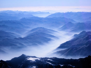 Scenic view of mountains against sky during winter