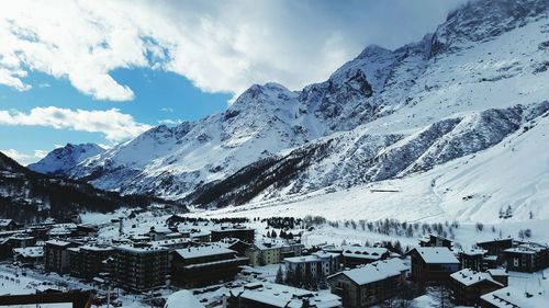 High angle view of snowcapped mountain