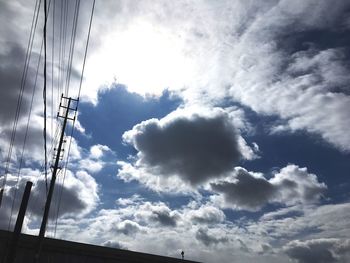 Low angle view of electricity pylon against sky