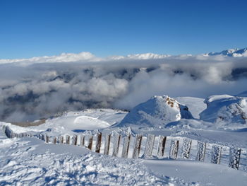 Scenic view of snowcapped mountains against sky