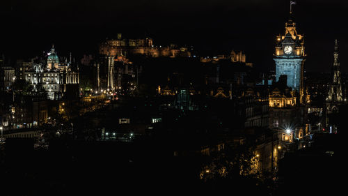 Illuminated buildings in city at night