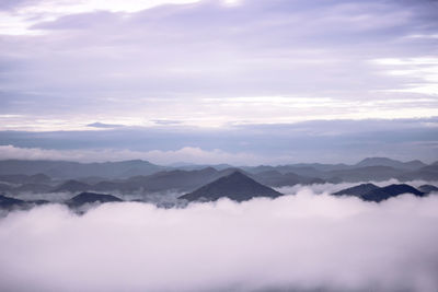 Scenic view of majestic mountains against sky