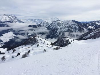 Scenic view of snowcapped mountains against sky