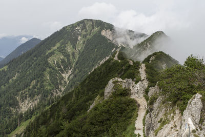 Scenic view of mt herzogstand against cloudy sky