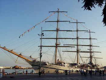 People on boat against clear sky