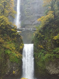 Scenic view of waterfall against sky