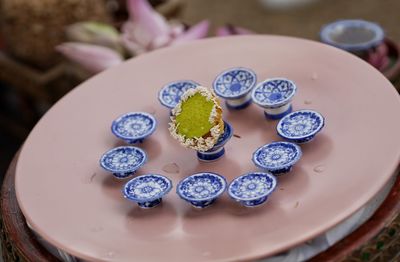 High angle view of food in plate on table