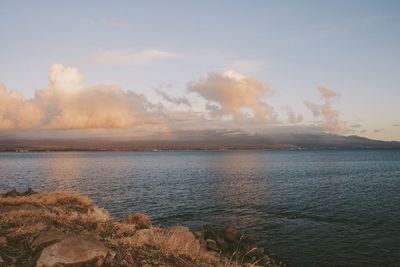 Scenic view of sea against sky during sunset