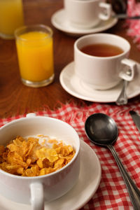 Close-up of breakfast on table