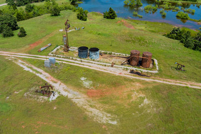 High angle view of vehicle on land