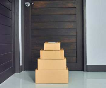 Stack of wooden door of building