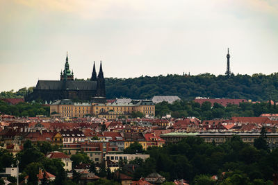 High angle view of townscape against sky