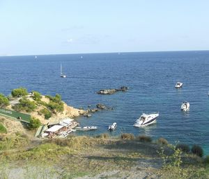 Scenic view of sea against clear sky