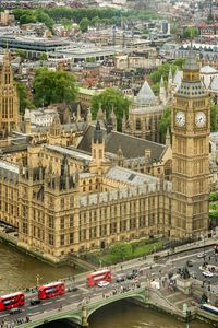 High angle view of big ben at palace of westminster in city