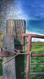 Wooden fence on field