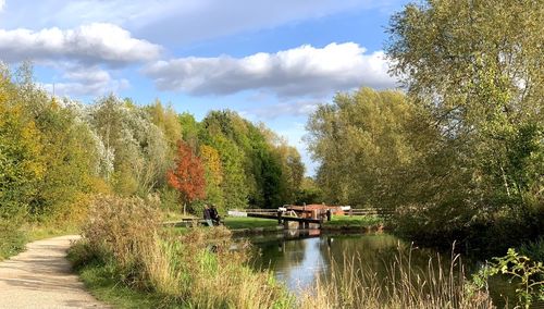 Scenic view of lake against sky during autumn