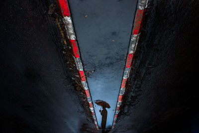 High angle view of man standing on road