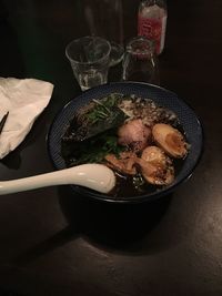 Close-up of served food on table