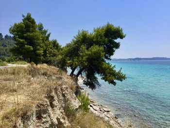 Scenic view of sea against clear sky