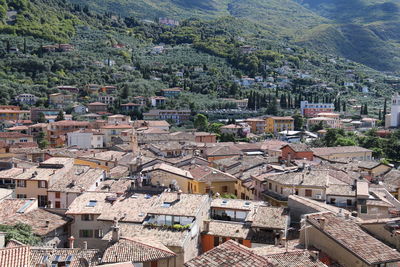 High angle view of buildings in city