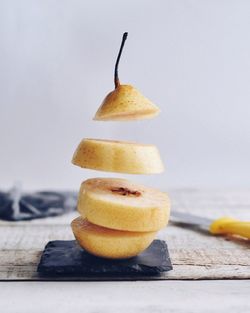 Pear slices on slate