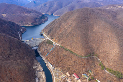 High angle view of dam on mountain