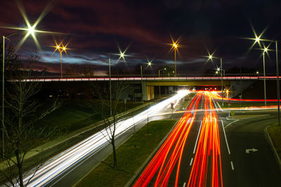 Light trails on highway at night